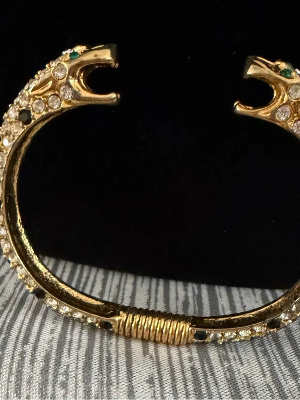 Vintage Kenneth Lane Gold Double-Headed Serpent Cuff Bracelet - Green Accent - Picture 4 of 7